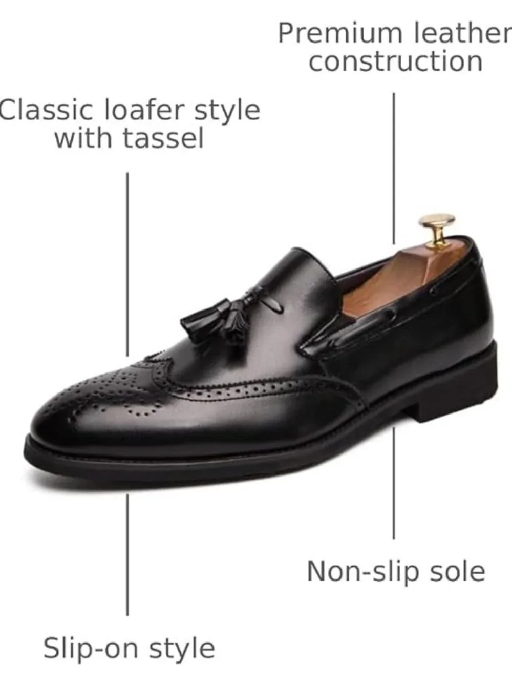 Men's Black Penny Loafers With Tassels Casual Dress Shoes Loafers Slip On